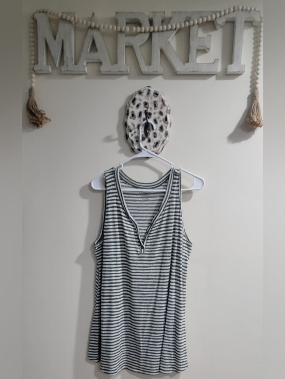 Lane Bryant Olive & White Striped Henley Tank